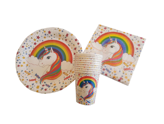 Rainbow Unicorn Party Set - Plates, Cups and Serviettes (10 Guests)